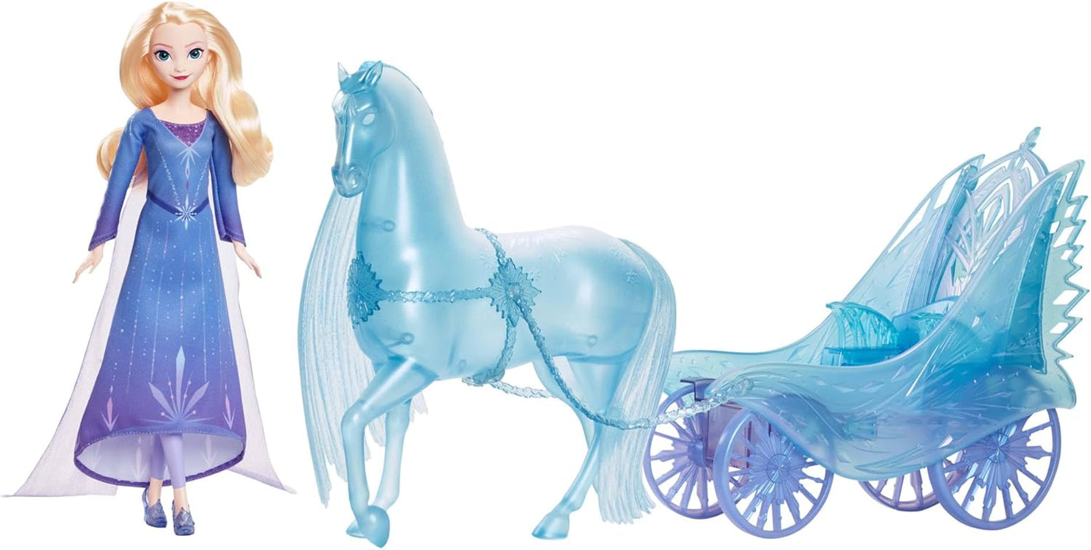 Mattel Disney Isdrottningen Elsa Doll, Isdrottningens docka, kammat blont hår, möbler, avtagbara skor, Disney presenter, leksaker från 3 år, HLW47 Naty Shop Dolls Elsa och Nokk äventyrsvagn