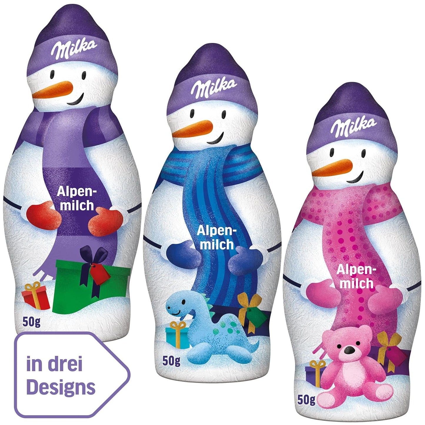 Milka Snowman Alpine Milk - Stort paket med chokladsnögubbsfigurer i 3 modeller - 24 x 50g