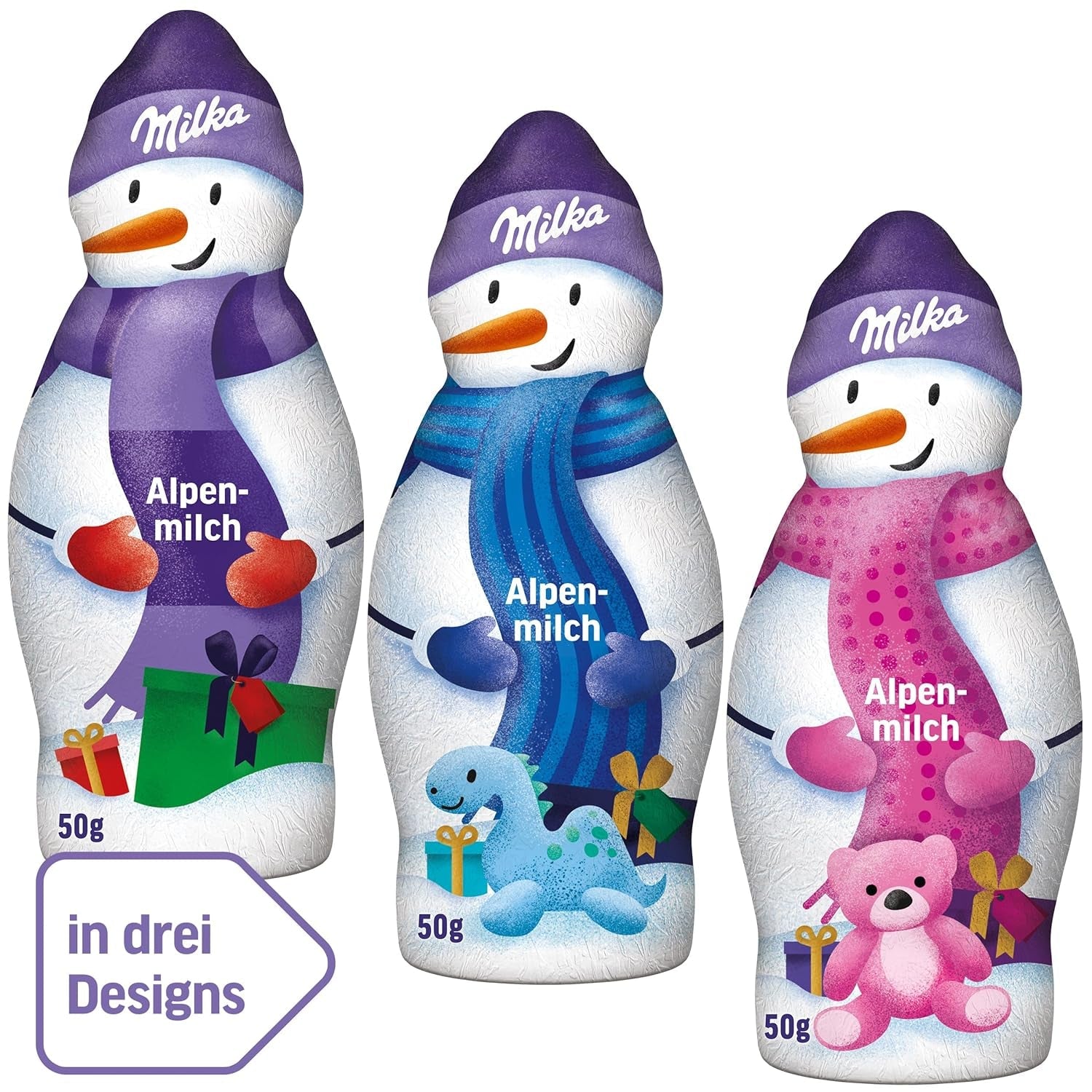 Milka Snowman Alpine Milk - Stort paket med chokladsnögubbsfigurer i 3 modeller - 24 x 50g
