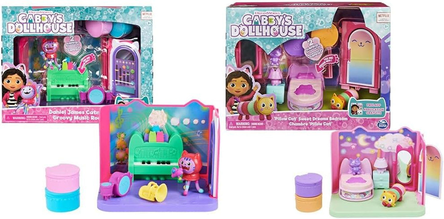 Gabby Dollhouse Deluxe Room Groovy Music Room och Deluxe Room Sweet Dreams Fluffy Cat Bedroom