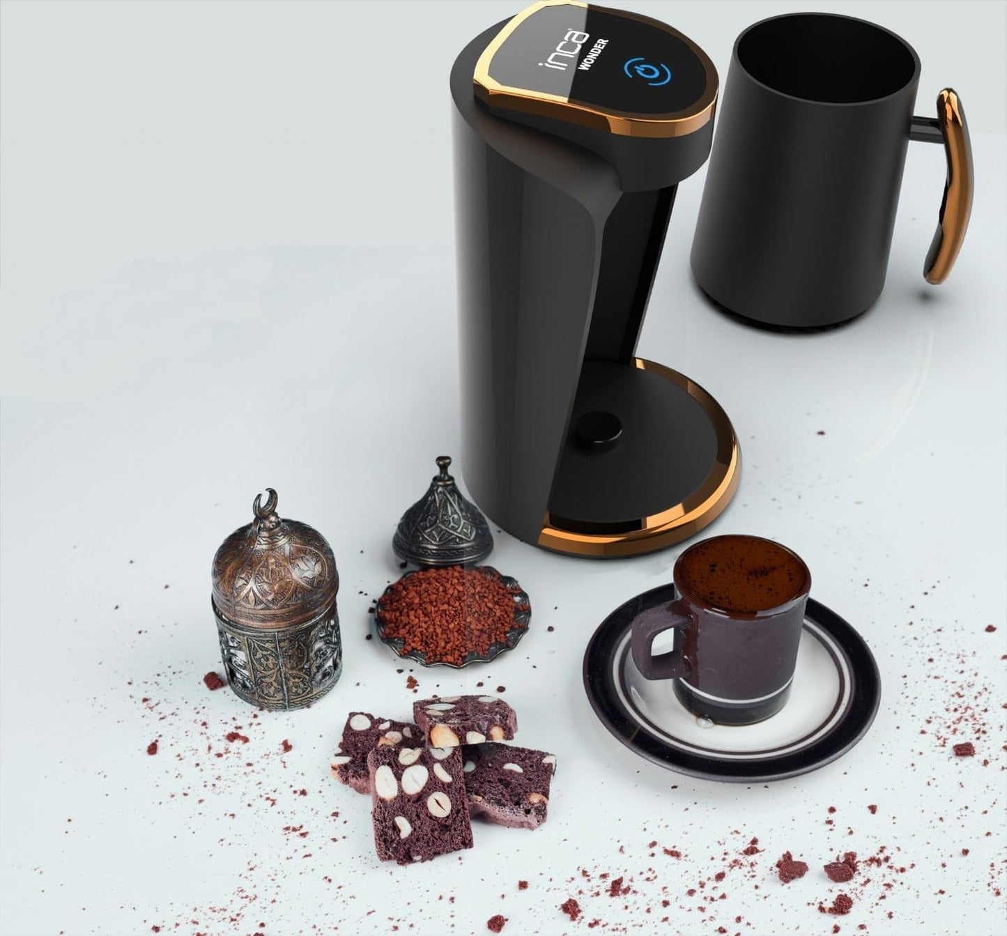 Turkiskt kafé Inca | Türk Kahve Maskiner | 250 ml (1-4 koppar) | 400W | IKM-01 | Skydd mot spill och kokning utan vatten | Värmeplatta i rostfritt stål | Automatisk avstängning | För ett perfekt turkiskt kaffe