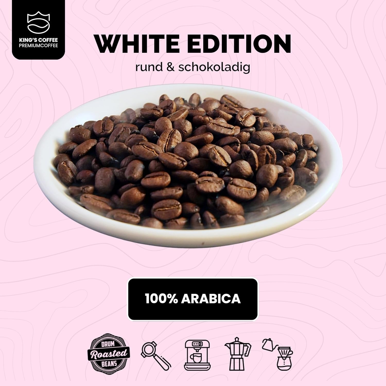 KING'S COFFEE - WHITE EDITION - lätt blandning 100% Arabica från Etiopien, Mexiko, Peru och Tanzania - liten sats rostning i Italien - hela espressobönor för portafiltermaskiner - 1 kg