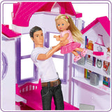 Simba 104661996 - Steffi Love Dreamhouse, stor lekstuga, 4 rum, INGEN DOCKOR, 84 cm hög, två våningar, funktionell klocka, hopfällbara dockskåp för Naty Shop