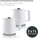 Severin espressomaskin med filter och 2 termokannor, espressomaskin med lock, droppfri upphällning, lång temperaturhållning, automatisk avstängning, 1000 W, ca. 1 liter, vit, KA 9309