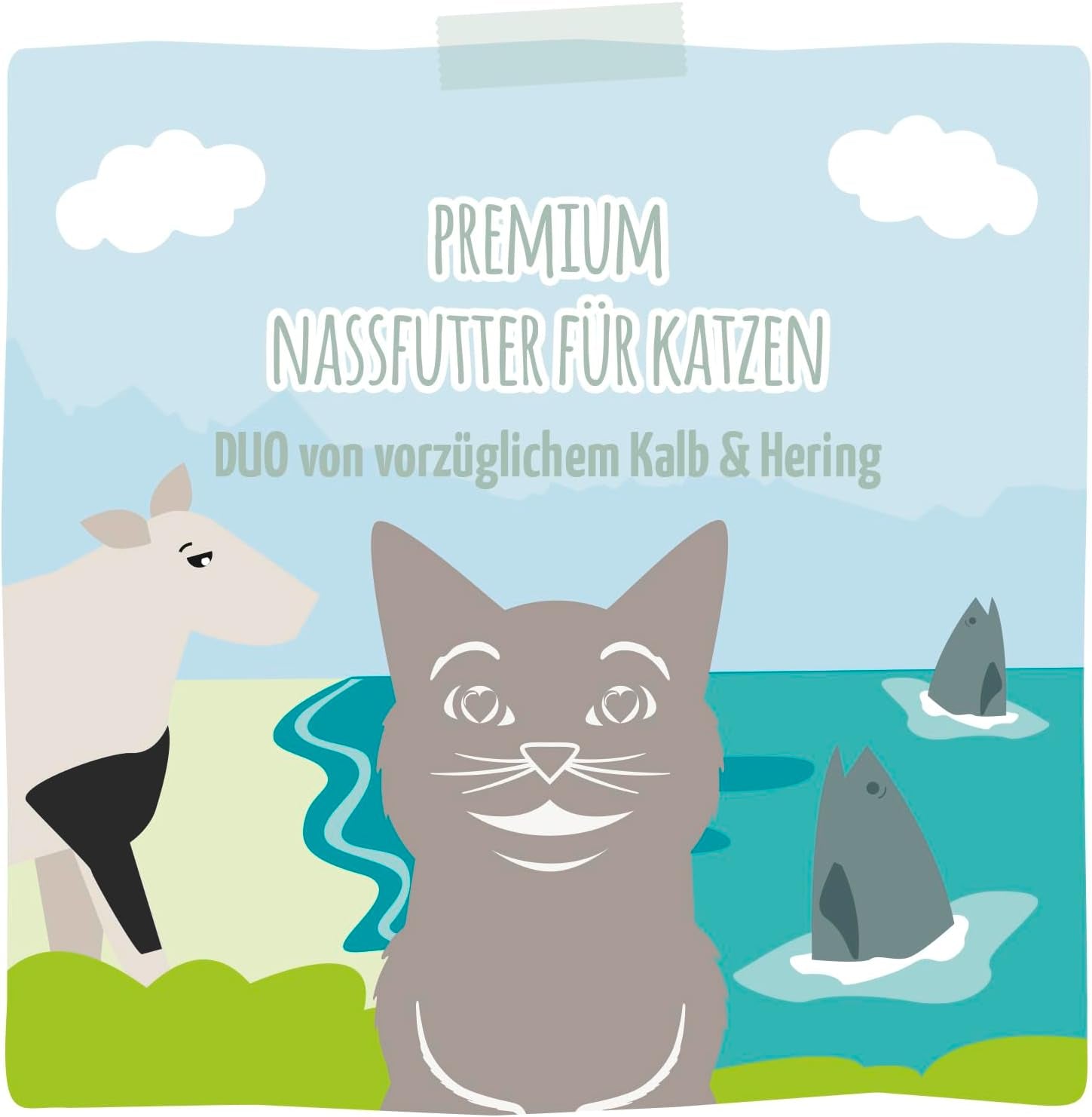 MjAMjAM - Premium våt kattmat - Klämbar påse - DUO med raffinerat kalvkött och sill, förpackning om 12 (12 x 125g), spannmålsfri