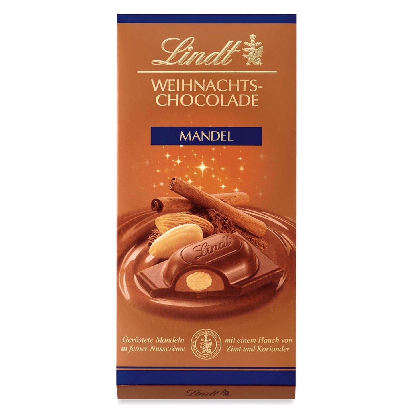 Lindt Julmandelchokladkaka | 100 g | Mandel i valnötsgrädde täckt med den finaste mjölkchokladen | Julchokladgåva