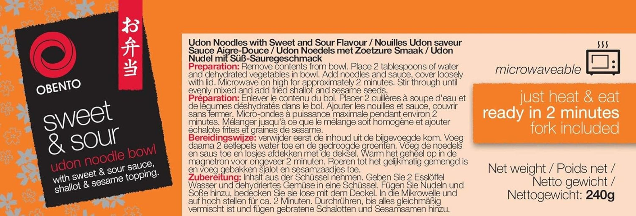 Sötsyrlig Udon-skål, färdigrätt för mikrovågsugn, 240 g