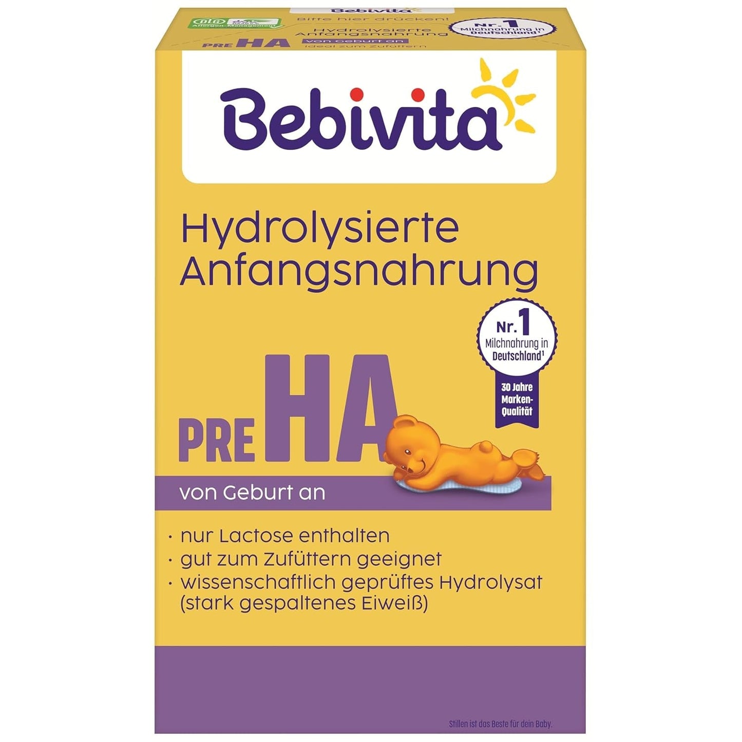 PRE HA (5 x 500g), hydrolyserad mjölkpulverformel från födseln, innehåller endast laktos som kolhydrat, lämplig för kompletterande utfodring