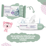 Cleanic Baby Eco Pure Water Wet Wipes – (1 x 50 st.) Våtservetter för barn och spädbarn – parfymfri, sköljbar, känslig hud – 50 st.