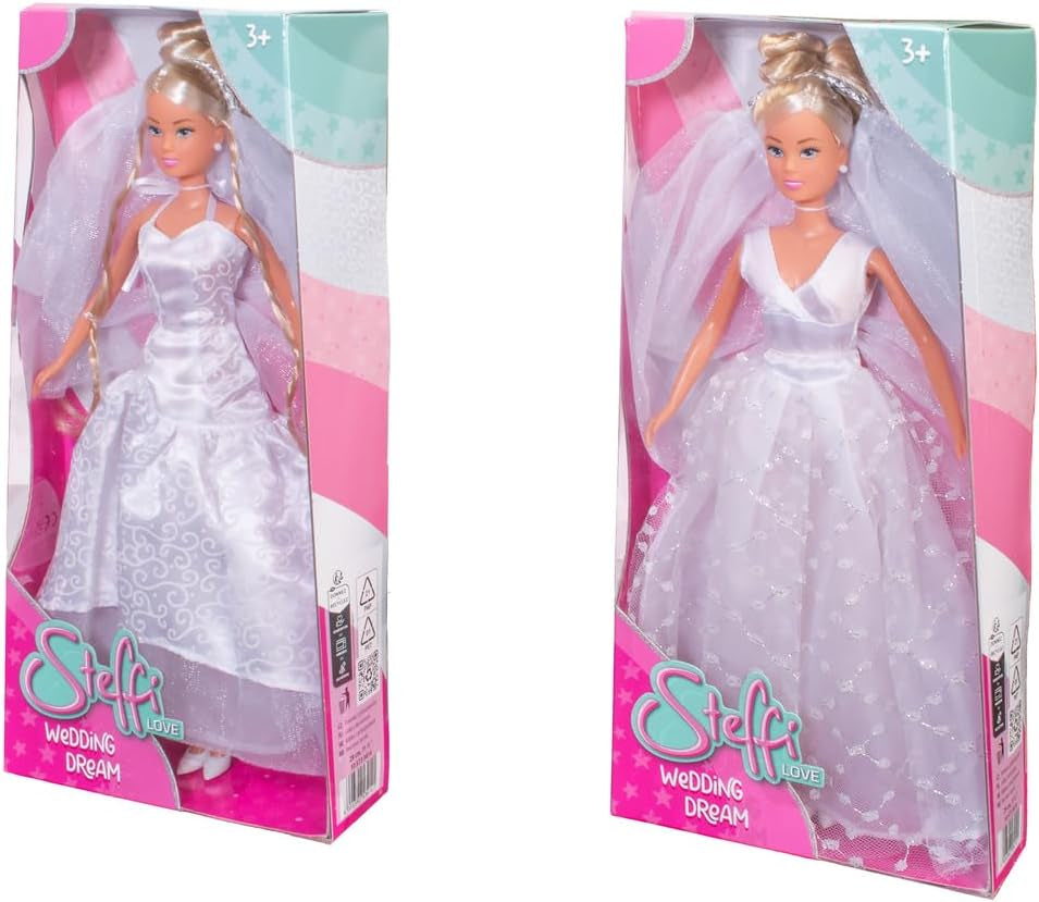 Simba 105733414 - Steffi Love Bröllopsklänning, Blandade 2 Designs, Endast ett föremål tillhandahålls, Docka i en vacker brudklänning, 29cm, Ålder 3+
