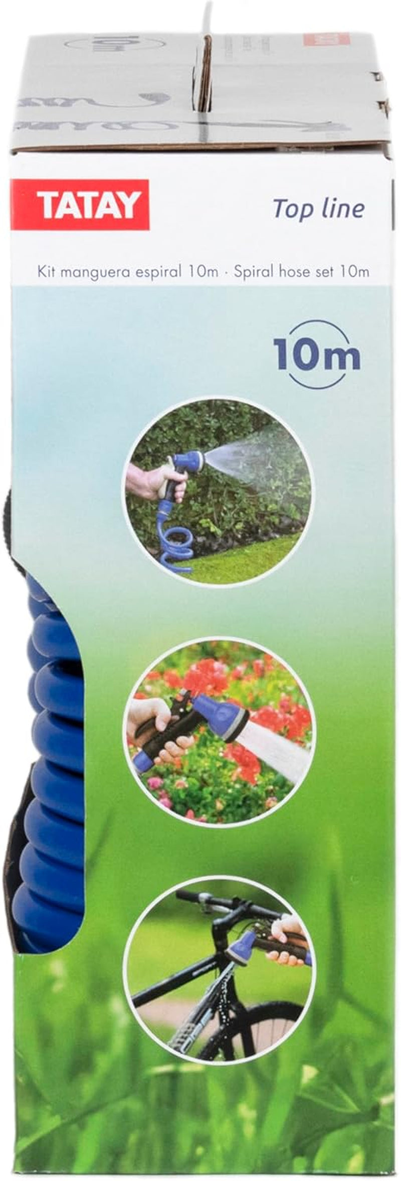 TATAY spiralslangset 10 m med plasttillbehör med UV-skydd, perfekt för terrasser och små trädgårdar.