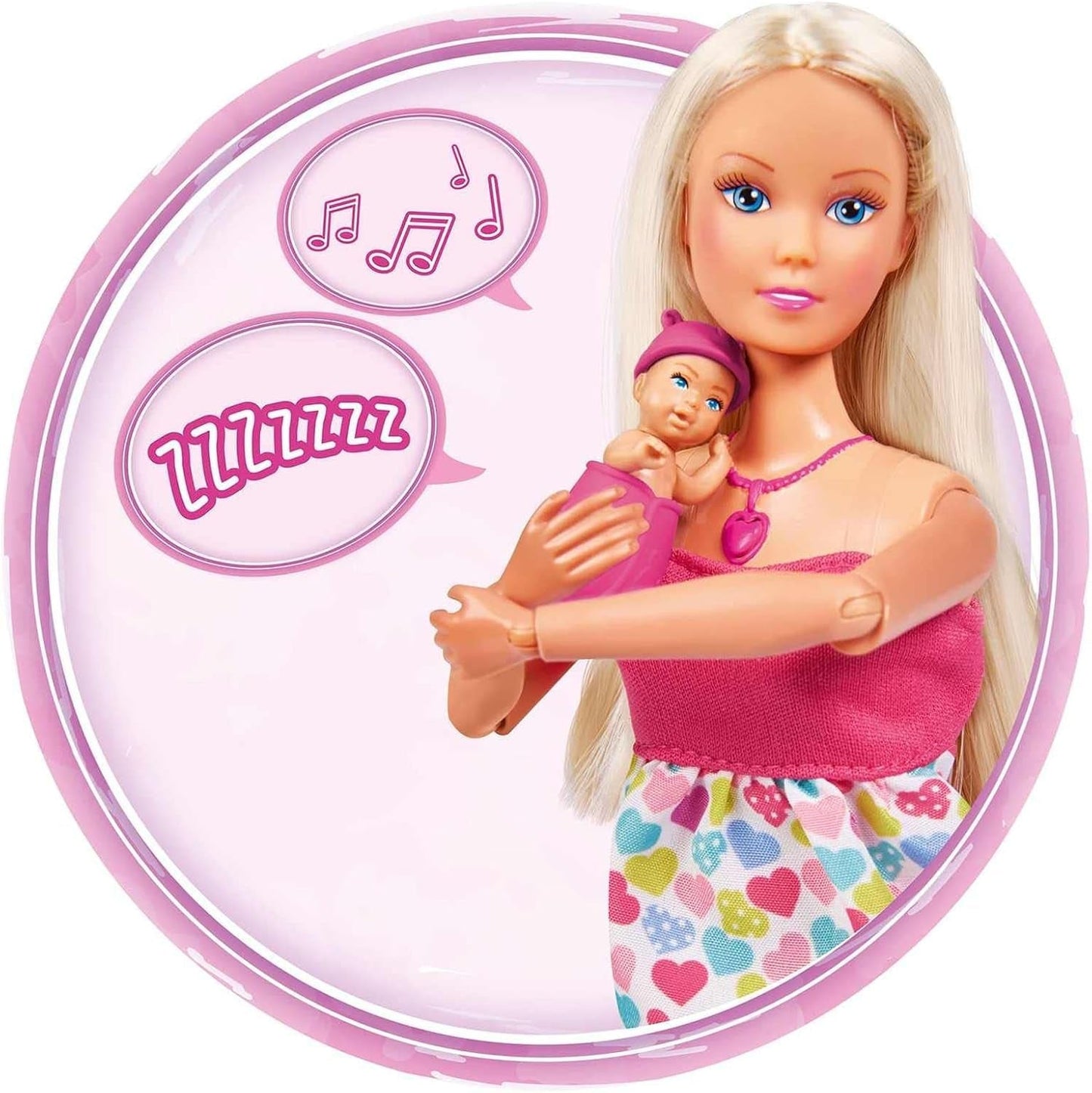 Simba 105733480 - Steffi Love Babyryggsäck, Gravid docka med baby och fantastiska ljud, Babytillbehör och bärsele, Pink Naty Shop Dolls