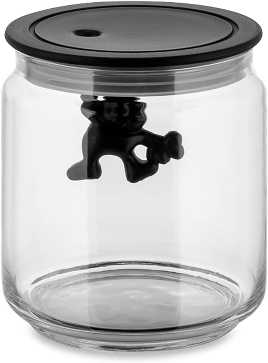 Alessi "Gianni" Köksburk i glas med förseglat lock, termoplastharts, svart, 27,5 x 13,5 x 28 cm Matförvaringslådor Naty Shop Glas, svart 12 cm