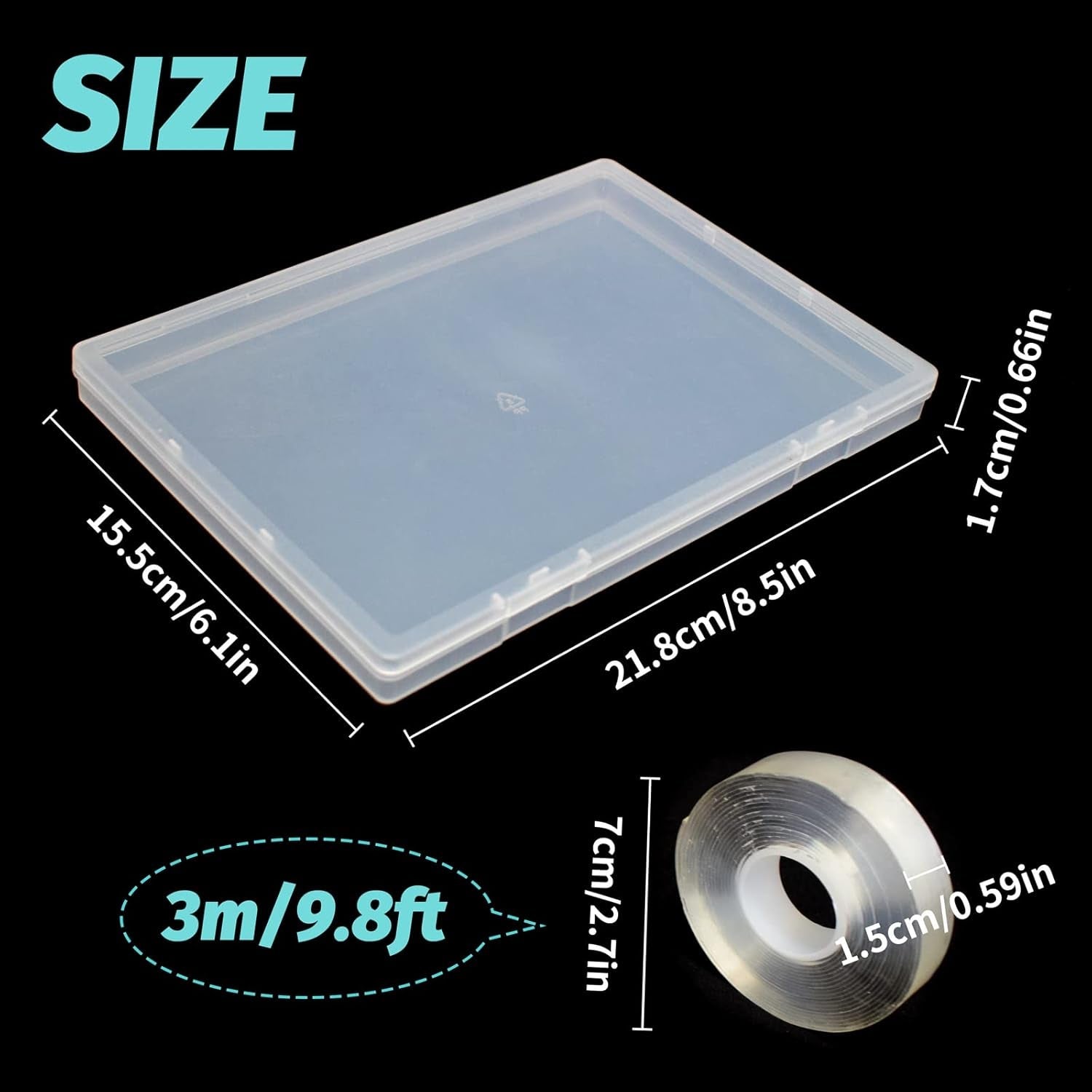 2st 30 cm dubbelhäftande tejp Konstgjorda naglar Förvaringslåda Klar rektangulär låda Plastförpackningslådor Nagelspetsar Behållare Konstgjorda naglar 21,8x15,5cm