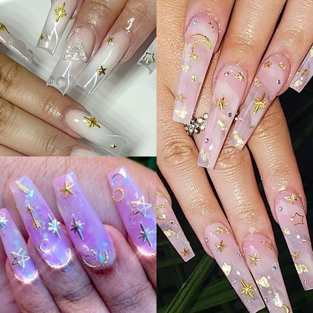 120 st Guld-Silver Star Nail Charms Star Y2K Nails Metal Star Nail Charms Blandade storlekar Nagelskruvar Star Nail Design Nail Art 3D Star Charms Nageldekoration Nagelberlocker Nageltillbehör