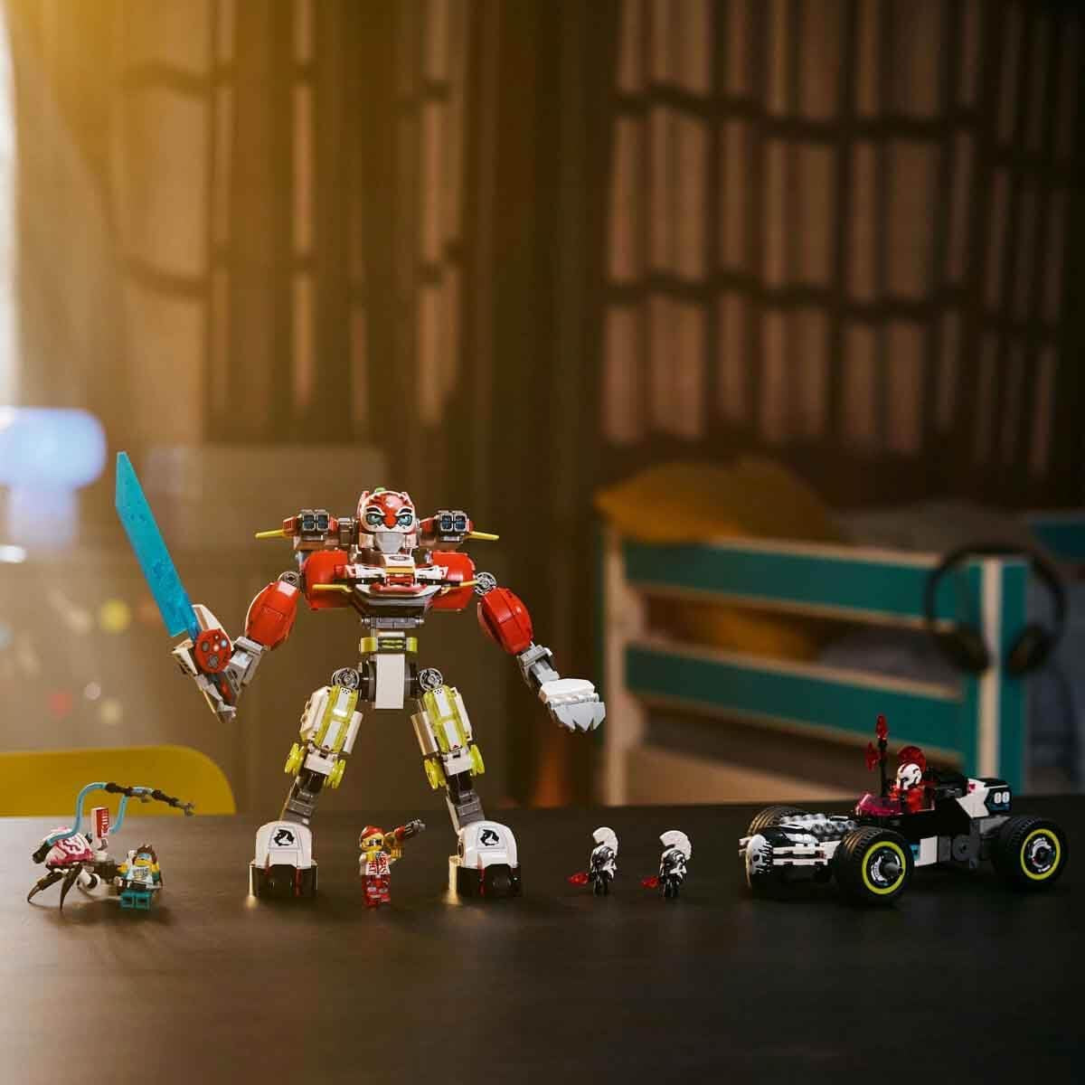 LEGO Dreamzzz Coopers Tiger Mech och Zero'S Hot Rod Car, leksaksbil för barn, present till 9 år gamla pojkar och flickor, 2-i-1 lekset med mek och minifigurer 71497 Byggset Besuche den LEGO-Store