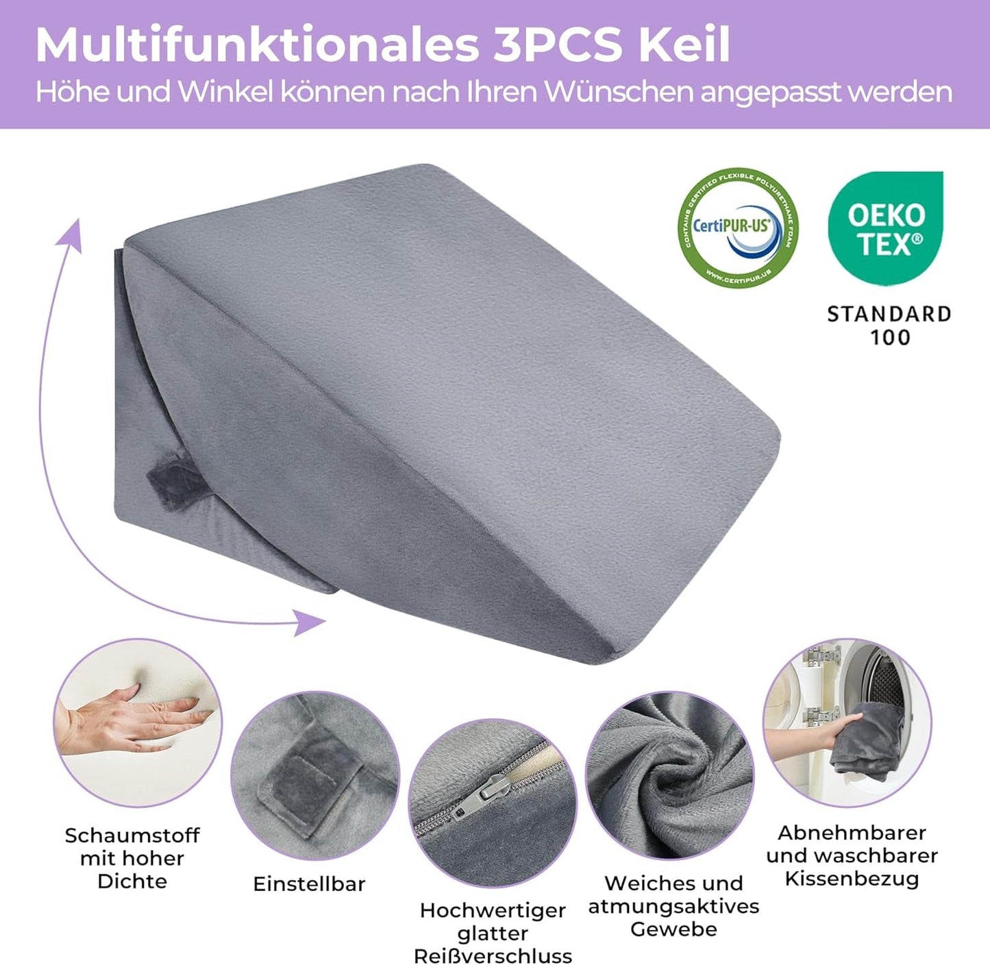 Högdensitetsskum justerbar fjäderkudde, ergonomisk ryggkudde för säng och soffa, anti-reflux läskudde för att sova, spela, titta på TV (tung)