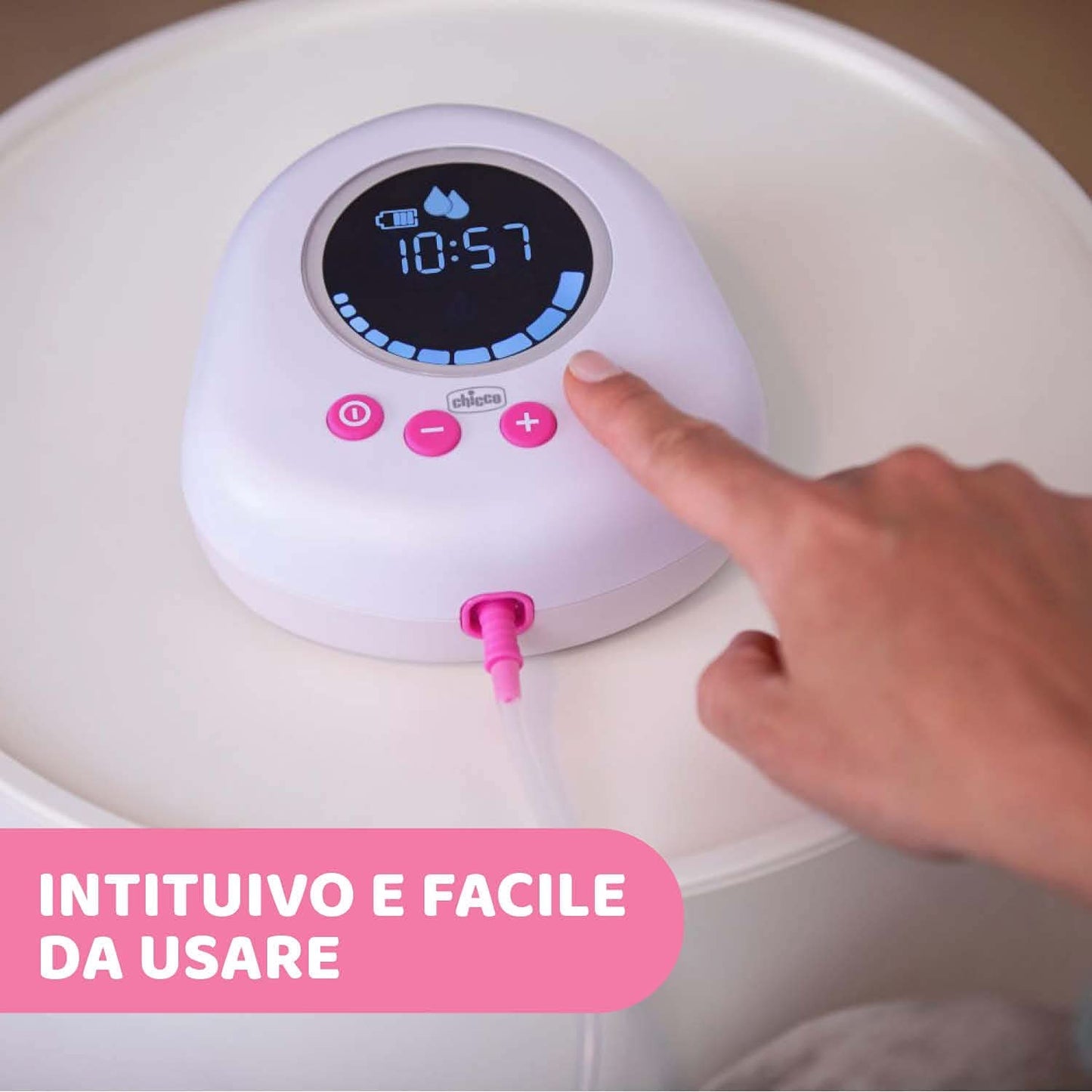 Chicco elektrisk bröstpump med stimulerings- och extraktionsfaser, 10 intensitetsnivåer, bekväm och snabb, ergonomisk form, med lutande spene och tätt lock, vit, 150 ml Tillbehör Mat och amning Bebe Naty Shop