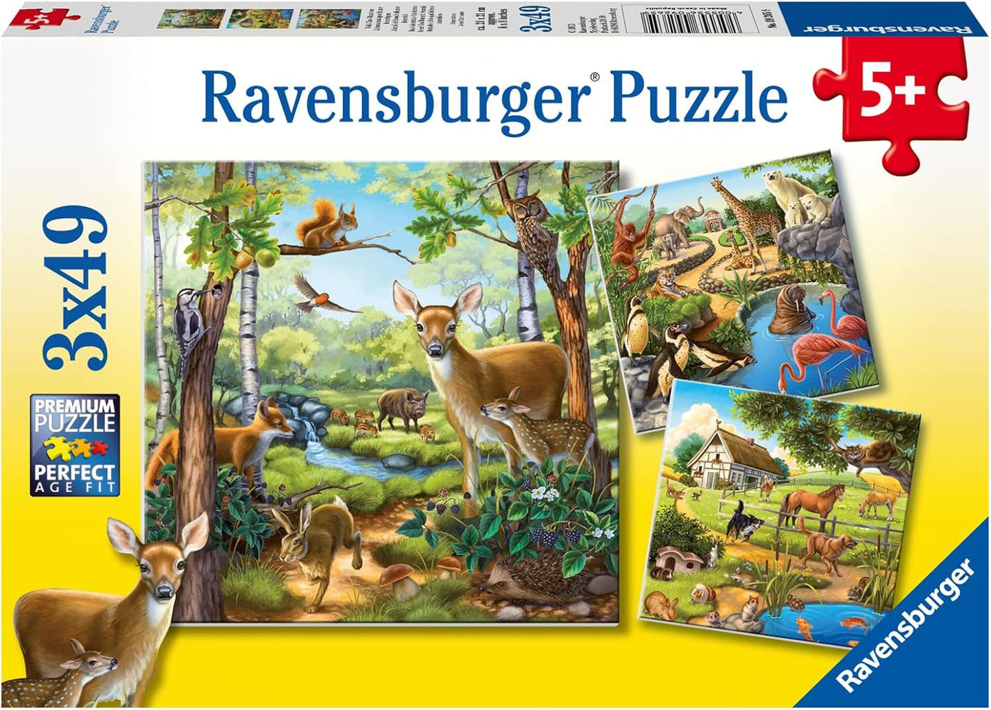 Ravensburger Pussel för barn - 09265 Skog/Zoo/Husdjur - pussel för barn över 5 år, med 3X49 bitar Pussel Naty Shop Standardtitel