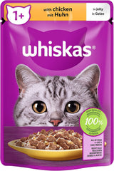 Whiskas 1+ våtfoder för katter med kyckling i gelé, 28x85g (1 förpackning) - Högkvalitativt våtfoder för vuxna katter i 28 portionspåsar