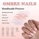 False Nails Set - 240 stycken Franska falska naglar limma på - Rosa Vit Gradient Design Konstgjorda naglar Heltäckande mjuk gel Naturlig och bekväm att bära (rosa mandel)