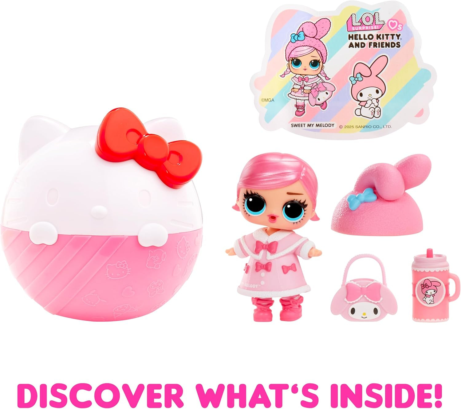 L.O.L. Överraskning! Älskar Hello Kitty and Friends - 1 docka med 7 överraskningar, slumpmässigt urval, 8 tots att samla in, present till barn 4+, Pink Naty Shop Dolls