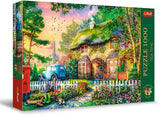 Trefl Premium plus Quality - Puzzle Tea Time: Houses Stoney Lane - 1000 bitar, Serie av nostalgiska målade bilder, Perfekt matchning av bitar, För vuxna och barn från 12 år Puzzle Naty Shop Standardtitel