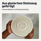 Amazon Basics glaserat stengods servisset, 18 delar, 6 kompletta set, diskmaskinssäkert, elfenben