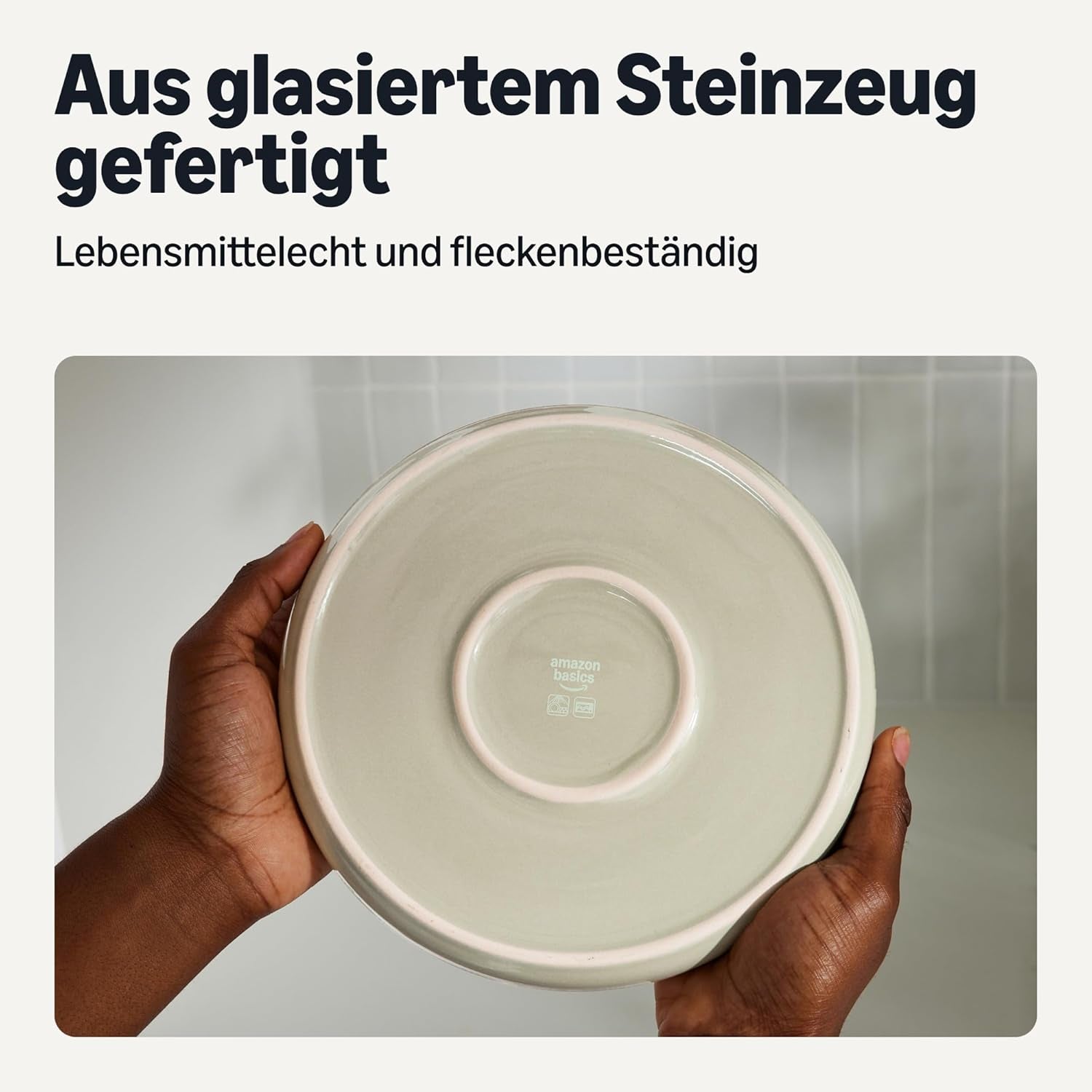 Amazon Basics glaserat stengods servisset, 18 delar, 6 kompletta set, diskmaskinssäkert, elfenben
