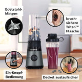 Bosch Mini-Standmixer Vitapower Serie 2 MMB2111S, Highspeed-Mixer, Bis Zu 40 000 Rpm, Tritan Togo-Flasche 0,6 L, Trinkdeckel, Bruchsicher, Spülmasch.Geeignete Teile, 450W, Silber/Schwarz Kitchen Naty Shop