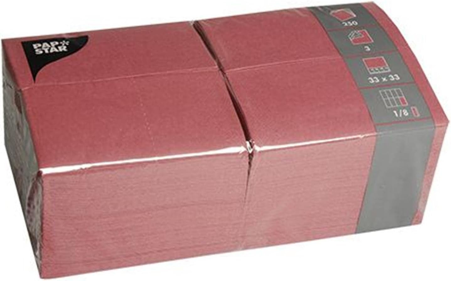 Papstar 84577 250 vävnader, 3-lagers 1/8-faldig 33 Cm X 33 Cm, Bordeaux