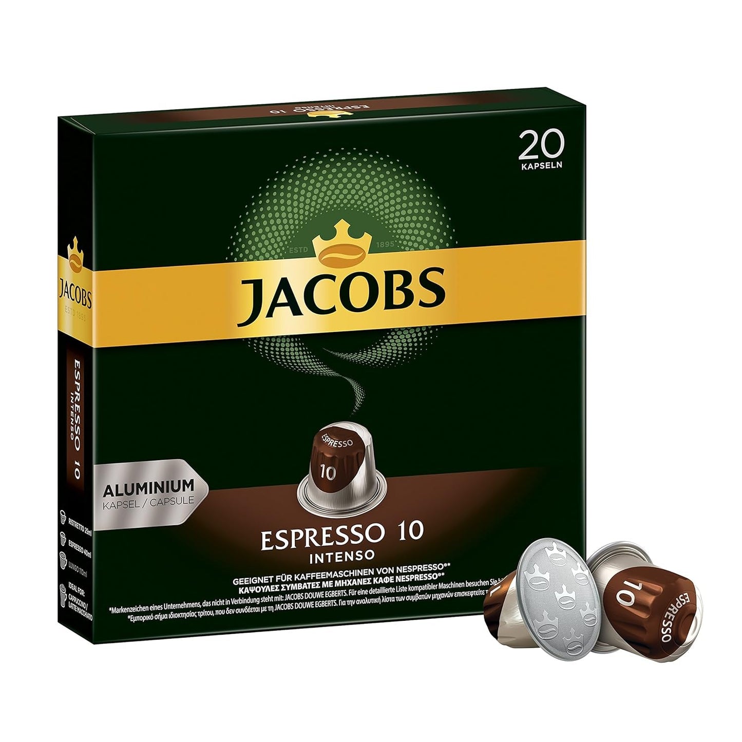 Kaffeekapseln Espresso Intenso, Intensität 10 av 12, 10 x 20 Getränke & Kaffeekapseln Lungo Decaffeinato- Intensität 6- 200 Nespresso kompatibel Kapseln, 10er Pack, 10 x 20 Getränke