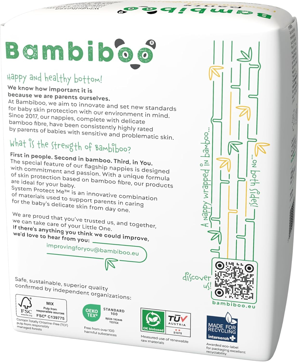 Bambiboo engångsblöjor, hudvänliga, fina bambufiber - Babyblöjtrosor - Engångsblöjöverdrag - Känsligt hudskydd - Mycket absorberande - Storlek 4 (Maxi), 16 stycken