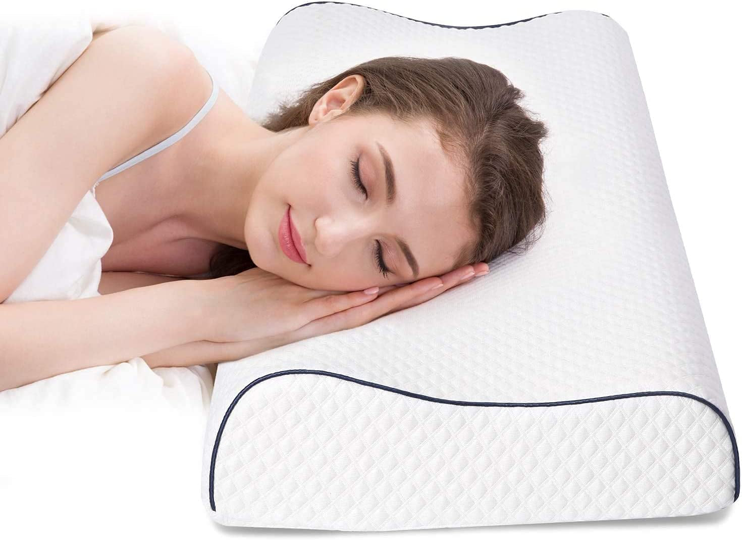 Fityou Memory Foam Kudde Nackstödskudde Ergonomisk sovkudde Kylkudde Dubbelsidig design Tvättbart kuddfodral (67,5X40X13Cm) Cervikala ortopediska kuddar Naty Shop Blue Edge 60X35X9/11Cm