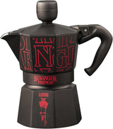 Bialetti Moka Express Stranger Things 3-kopps kaffebryggare, Musikknapp med USB-C-laddningsfunktion, Ej lämplig för induktionshällar, 3 koppar (130 ml), Svart