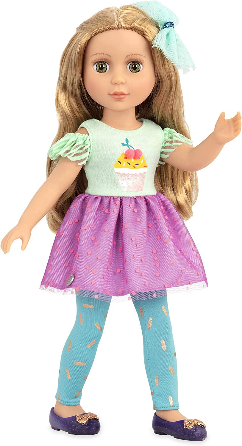 Glitter Girls - Sashka - 36 cm Bewegliche Modepuppe - Blond Haar och gröna Augen - Cupcake-Kleid mit Haarschleife - Glitzerschuhe & Gepunktete-Leggings - 3 Jahre +