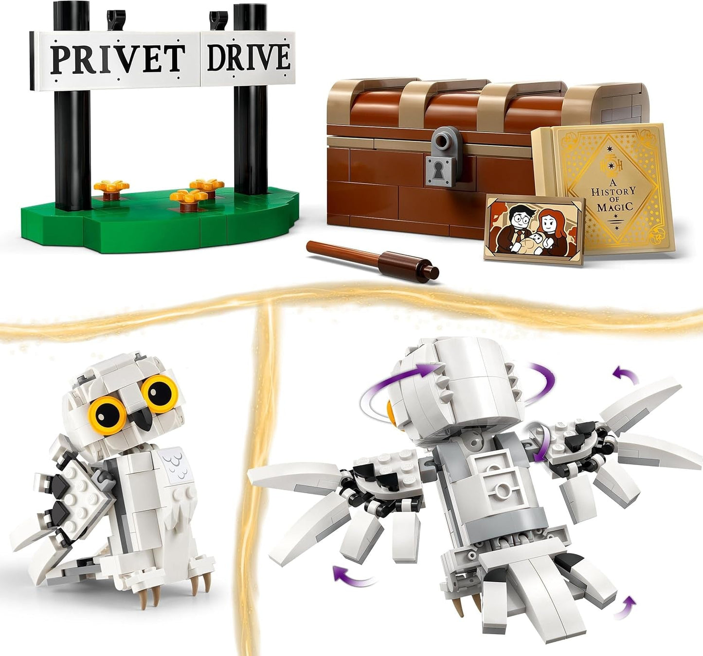LEGO Harry Potter Hedwig i Liguster Drive 4 Set med leksaksugglor för barn, byggbar djurfigur med Hogwarts resväska, liten present till pojkar, tjejer och alla fans från 7 år 76425 Byggset Besuche den LEGO-Store