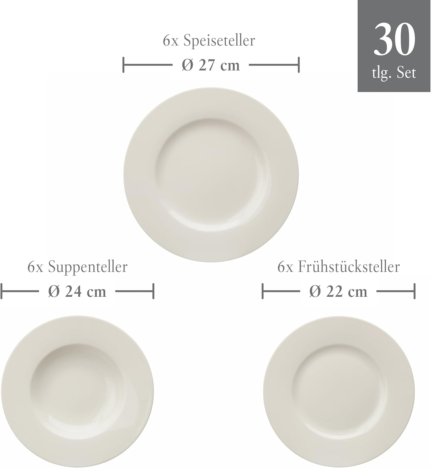 vivo - Villeroy & Boch Group - Basic White 30-delars servisset, diskmaskin och mikrovågsugn, Vitt servisset, Kaffeservis, Keramik, Tallrikar, Koppar, Premiumporslin