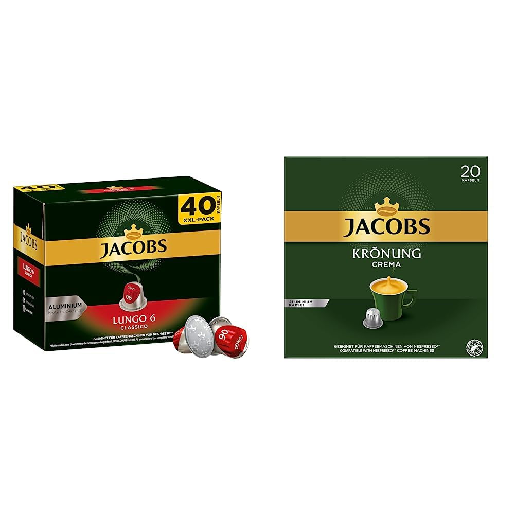 Kaffeekapseln Lungo Classico (nur für kurze Zeit) Megapack XXL & Kaffeekapseln Krönung Crema, 200 Nespresso-kompatibla Kapseln, 10er Pack, 10 x 20 Getränke, 1040 g