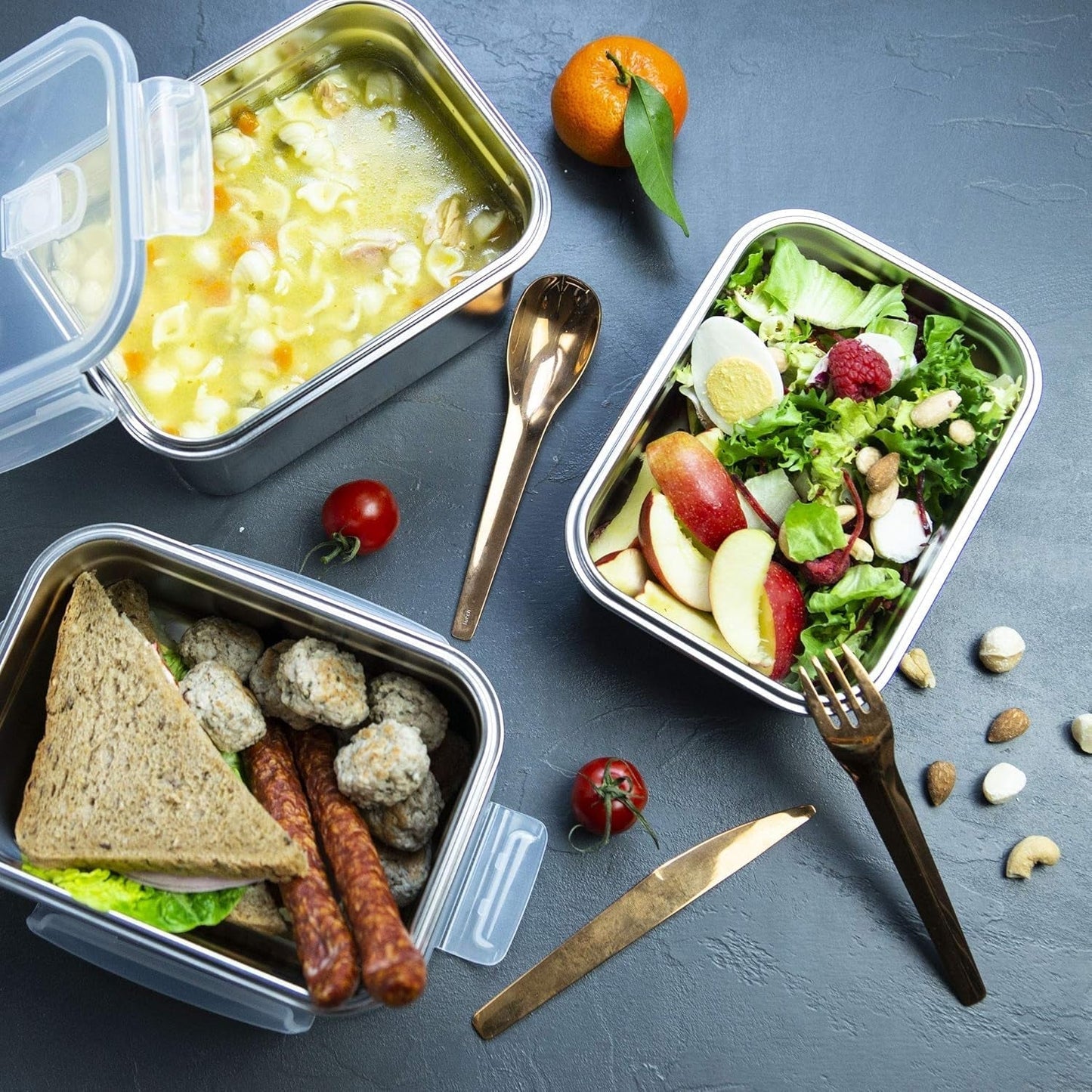 Lurch 240895 Lunchbox Högkvalitativt rostfritt stål Säkerhets-/förvaringslåda med BPA-fritt plastlock 2000 ml klara matförvaringslådor Naty Shop