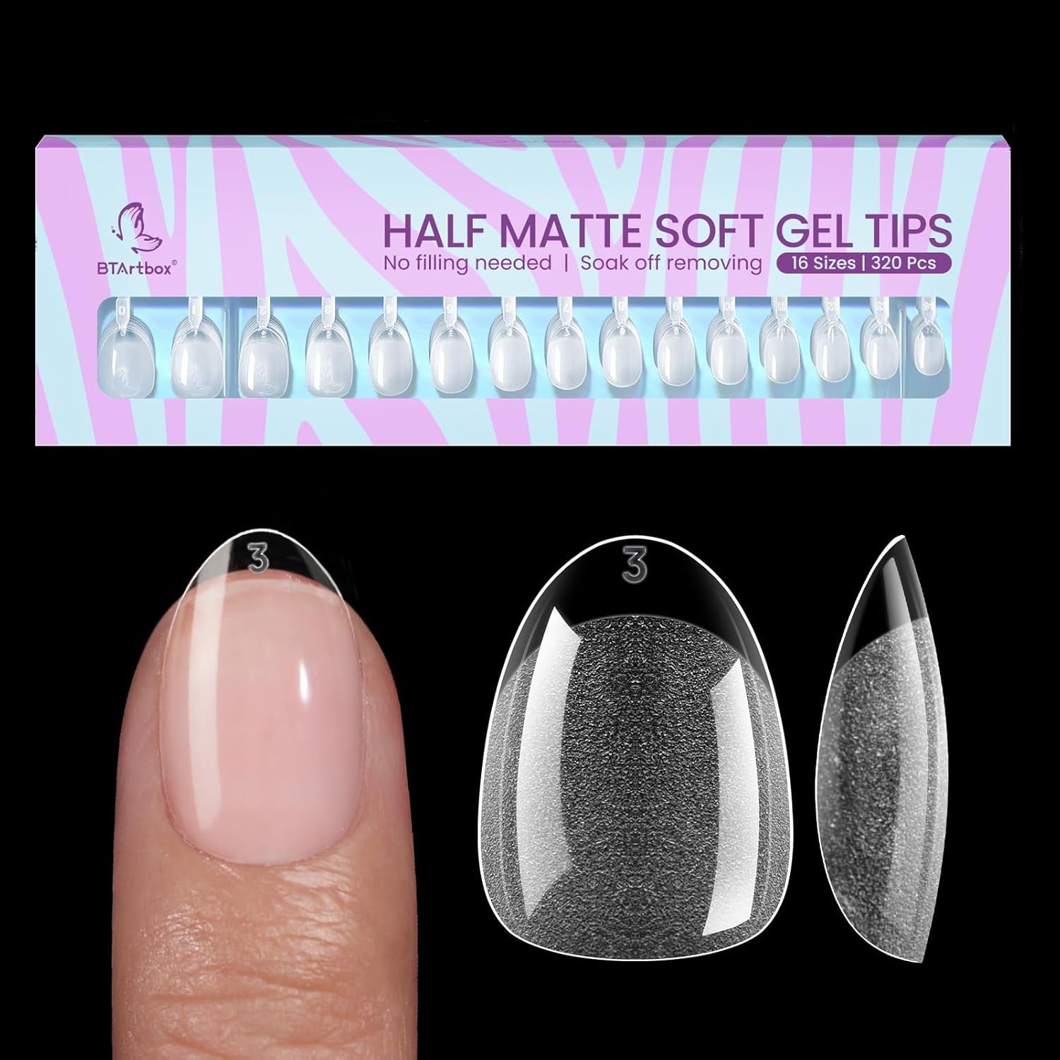 Btartbox Extra Short Almond Nail Tips - Full Cover Gel X Soft XS Gel Nail Tips - Pre-Shaped Semi-Matte For Wide Nails Salon 320 Stk