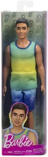 Ken Barbie Fashionistas docka nr. 236 med svart hår, teal ombré linne, jeansshorts och silver sneakers, HYV00
