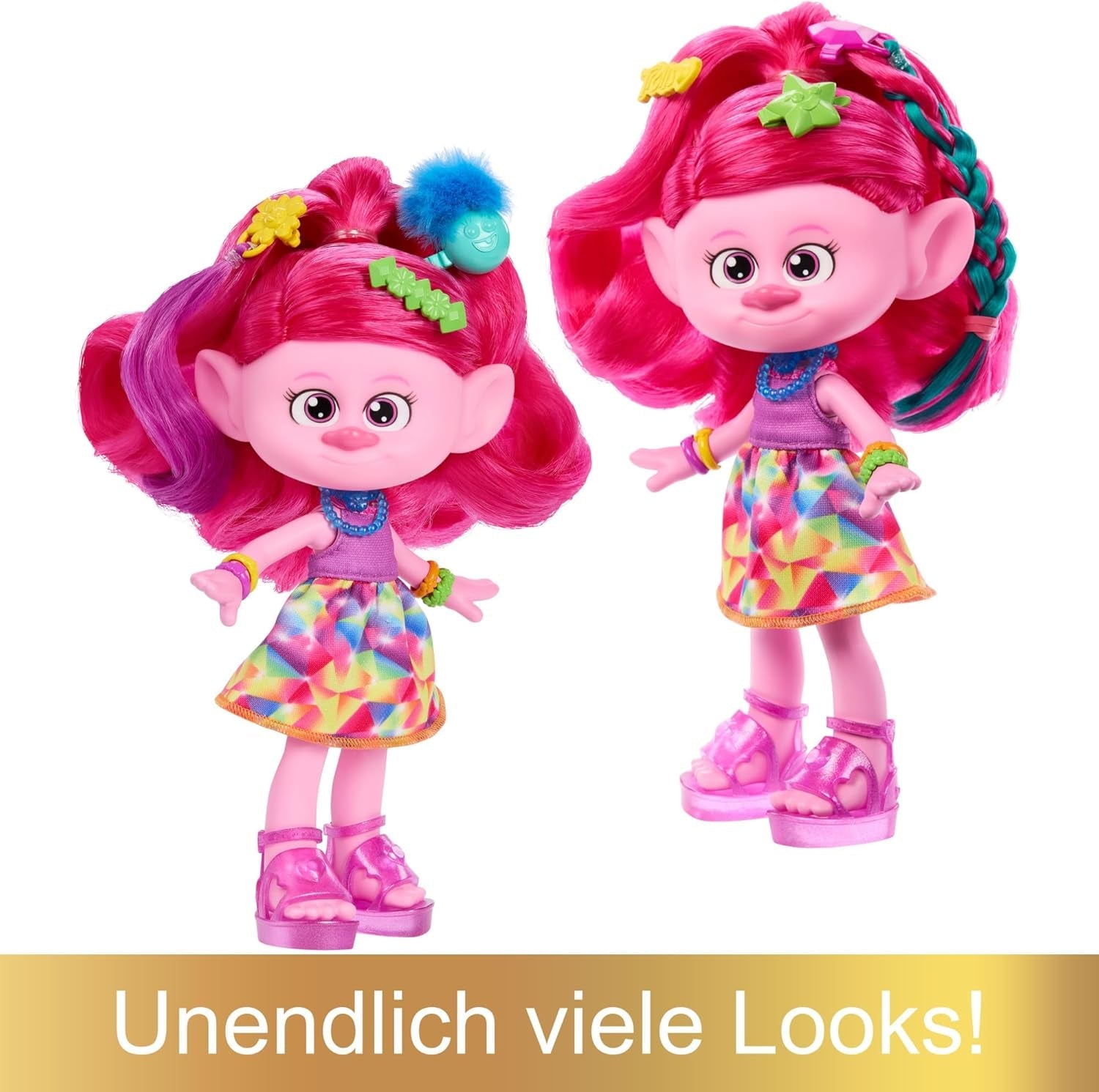 Mattel DREAMWORKS TROLS Together Strong - Hårsmakande Queen Poppy Fashion Doll - 15+ tillbehör, Glitter Kam, Tvättbar Glitter Gel, För Ålder 3+, HNF25 Naty Shop Dolls