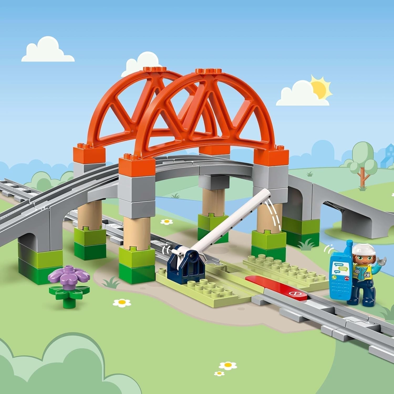 LEGO DUPLO Town Järnvägsbro och spår - Expansionsset, present till barn från 2 år, bygg- och återuppbyggnadsset, förskola utvecklingsset, pedagogisk leksak 10426 Byggset Besuche den LEGO-Store