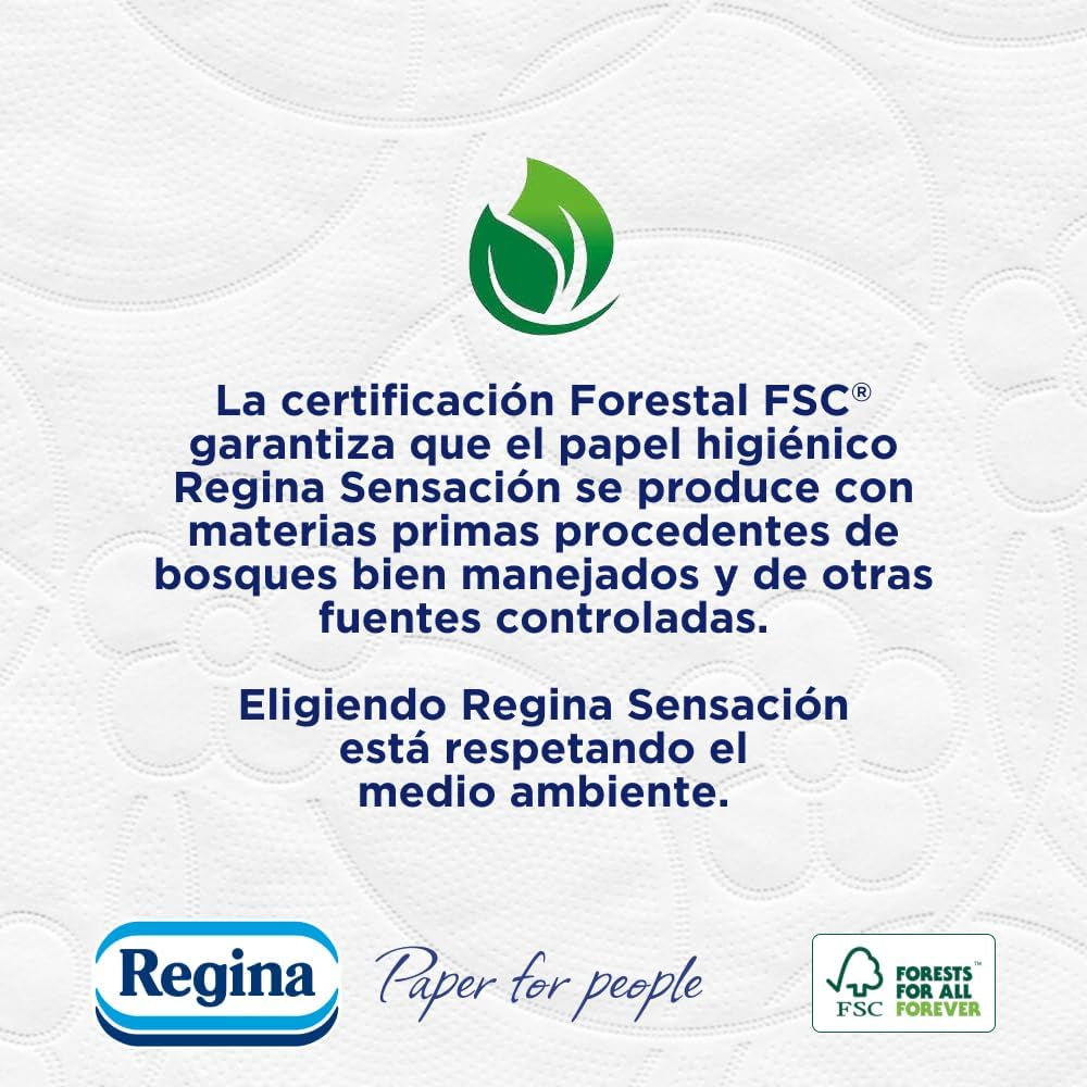 Regina Feeling - 42 rullar toalettpapper, 175 ark med tre lager, naturligt bomullsextrakt och delikat doft, 60 % återvunnen plastförpackning, 100 % Fsc-certifierat papper