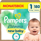 Pampers Harmony blöjor storlek 1, 180 blöjor, 2kg-5kg, skonsamt hudskydd med 100% Pampers skydd