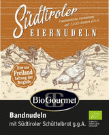 BioGourmet bandnudlar med Schüttelbrot från Sydtyrolen (SGB) | Salta och smaksatta äggnudlar med äkta prick från Sydtyrolen | 1 x 250g Bio
