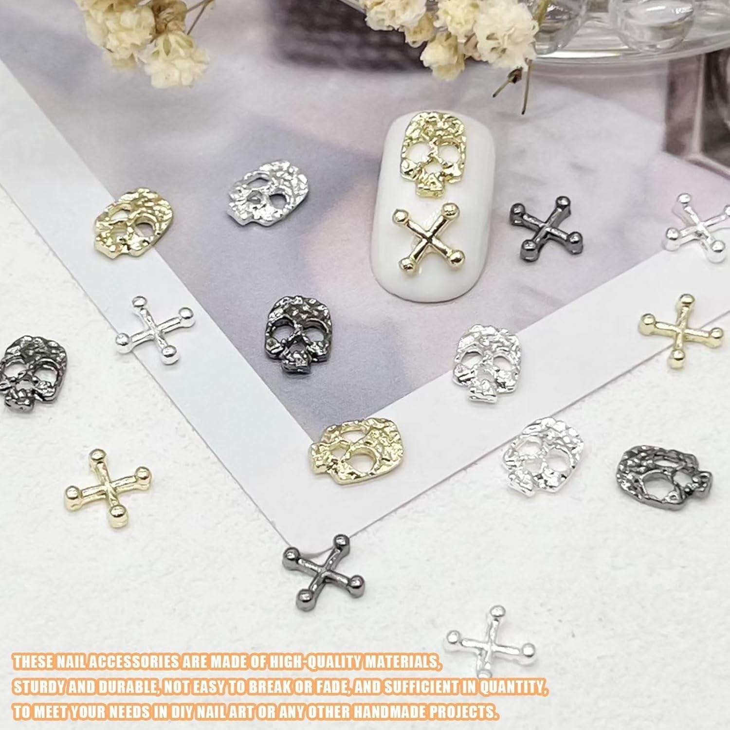 120 st Cross Skull Nail Art Decorations Set Guld Silver Metall Nail Art Charms Punk Legering Nail Art Smycken Sparkling Stones Tillbehör