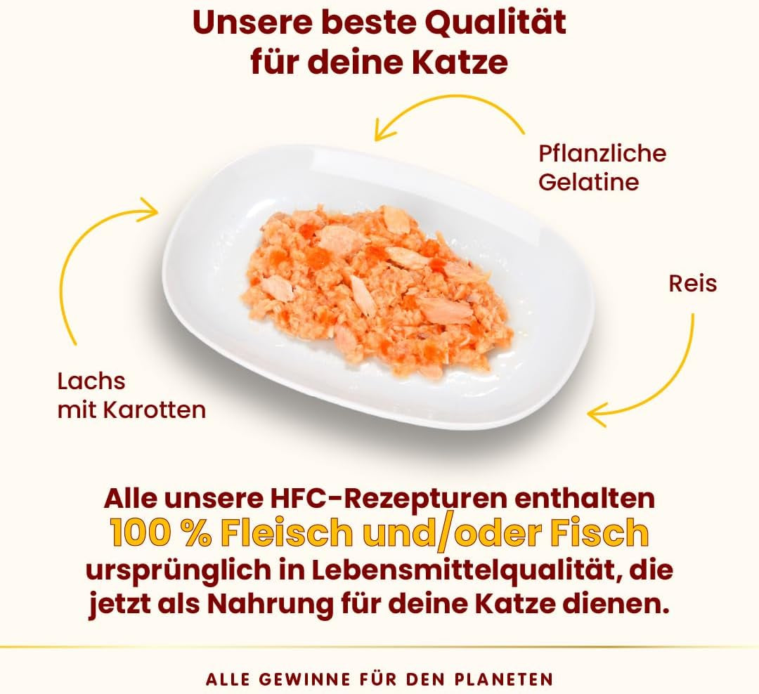 Almo Nature HFC Jelly - Våtfoder för vuxna katter - Lax och morötter - Mänsklig kvalitet, glutenfri - 6 x 70g