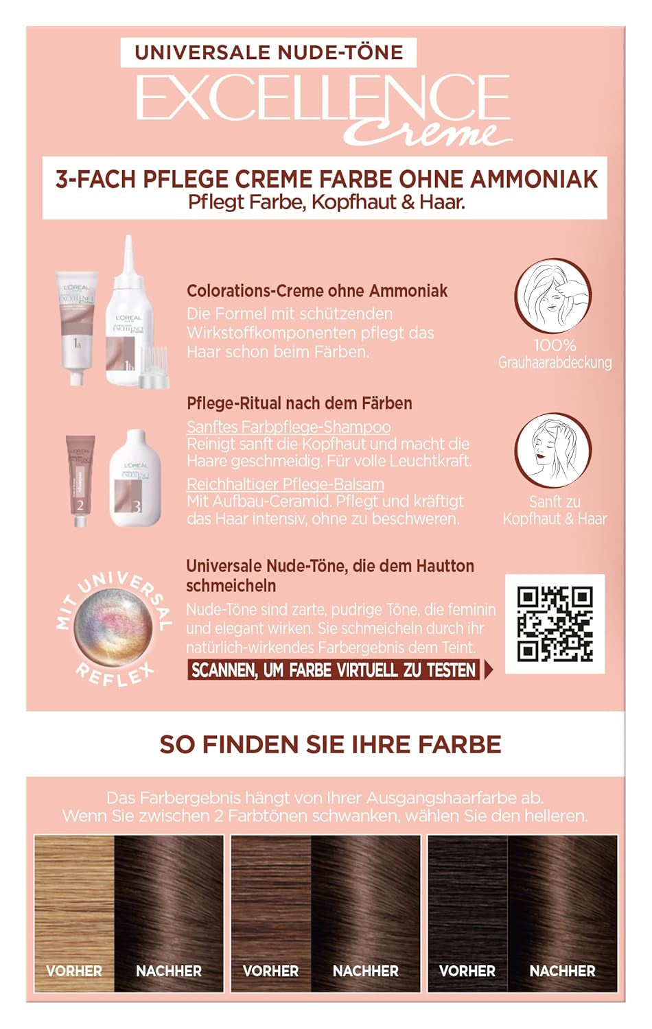 L'Oréal Paris Permanent hårfärgning för varje hudton, färgning utan ammoniak, universella nakentoner med full täckning av grått hår, Excellence Creme, nr. 5U ljus kastanj (brun), 1 st Naty Shop hårfärgningsmedel
